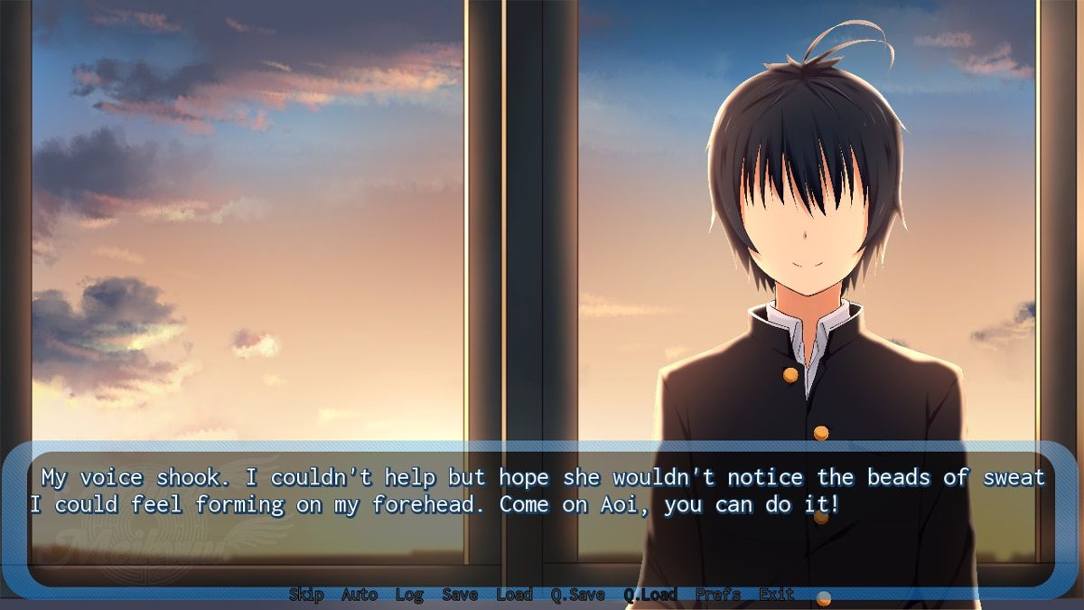 Aozora Meikyuu (Windows) screenshot: Aoi is confessing his love to a classmate