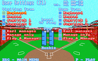 Earl Weaver Baseball II (DOS) screenshot: User Settings (MCGA)