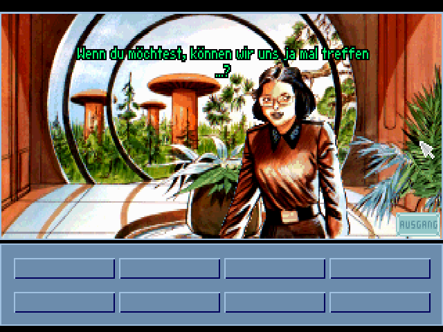 Skyworker (DOS) screenshot: And now you even have a date (playing a woman, a man would appear here)