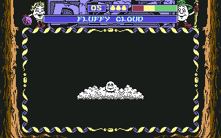 Dizzy: Prince of the Yolkfolk (Commodore 64) screenshot: On a fluffy cloud.