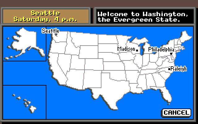 Where in the U.S.A. Is Carmen Sandiego? (Amiga) screenshot: Map of the U.S.A.