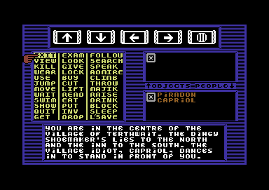 Majik (Commodore 64) screenshot: Command list