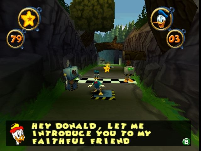 Disney's Donald Duck: Goin' Quackers (Nintendo 64) screenshot: Gyro giving hints