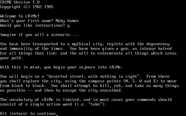 cRiMe (DOS) screenshot: Introduction