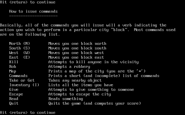 cRiMe (DOS) screenshot: Commands