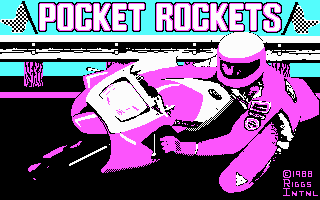 Pocket Rockets (DOS) screenshot: Title screen (CGA)