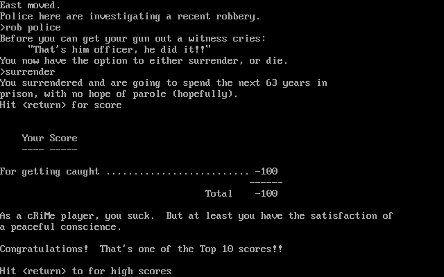 cRiMe (DOS) screenshot: Gulp, they got me!