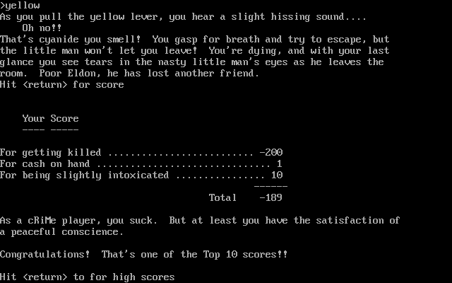 cRiMe (DOS) screenshot: Improving on my high score.