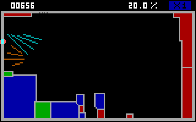 Styx (DOS) screenshot: If you do not complete the region, you lose a life and lose the partial line.