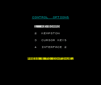 Steve Davis Snooker (ZX Spectrum) screenshot: Control selection