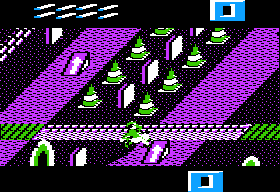 Paperboy (Apple II) screenshot: Obstacle course - crashed!