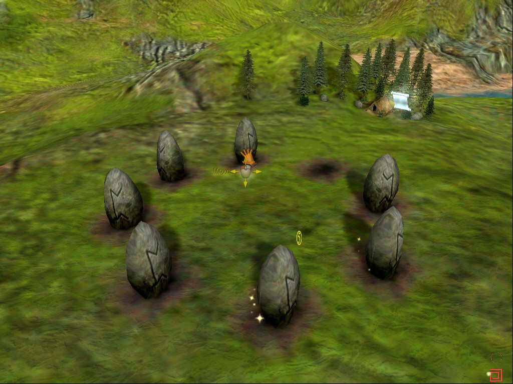 Black & White (Windows) screenshot: the singing stones quest