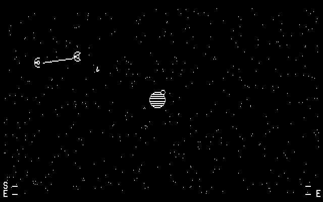 Spacewar (DOS) screenshot: The ships in close range combat