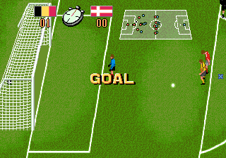 Champions World Class Soccer (Genesis) screenshot: Belgium scores.