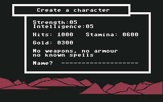Wrath of Denethenor (Commodore 64) screenshot: I created a new character. What will mt name be.