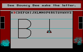 Bouncy Bee Learns Letters (DOS) screenshot: Bouncy Bee draws the letters on screen