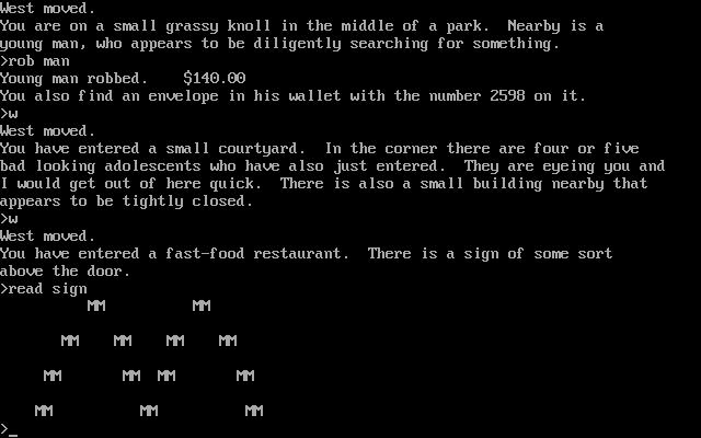cRiMe (DOS) screenshot: And what complements beer quite like some all-beef patties?