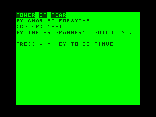 Tower of Fear (TRS-80 CoCo) screenshot: Intro/credits screen