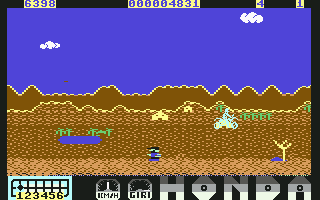 Parigi Dakar (Commodore 64) screenshot: Jumping over the native (2D)...