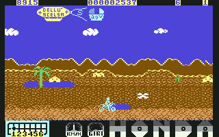 Parigi Dakar (Commodore 64) screenshot: Riding the bike (2D)...