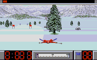Super Ski II (DOS) screenshot: Resting on the snow