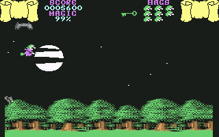 Cauldron (Commodore 64) screenshot: Watch for bats from the trees