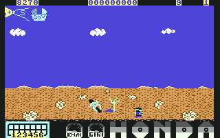 Parigi Dakar (Commodore 64) screenshot: Avoiding the palm (3D)...