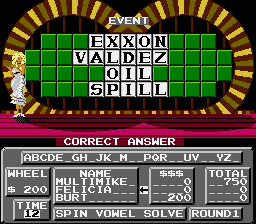 Wheel of Fortune: Family Edition (NES) screenshot: Puzzle solved.