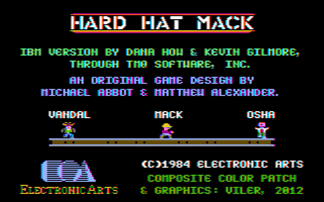 Hard Hat Mack (PC Booter) screenshot: Title screen (CGA Composite patch)