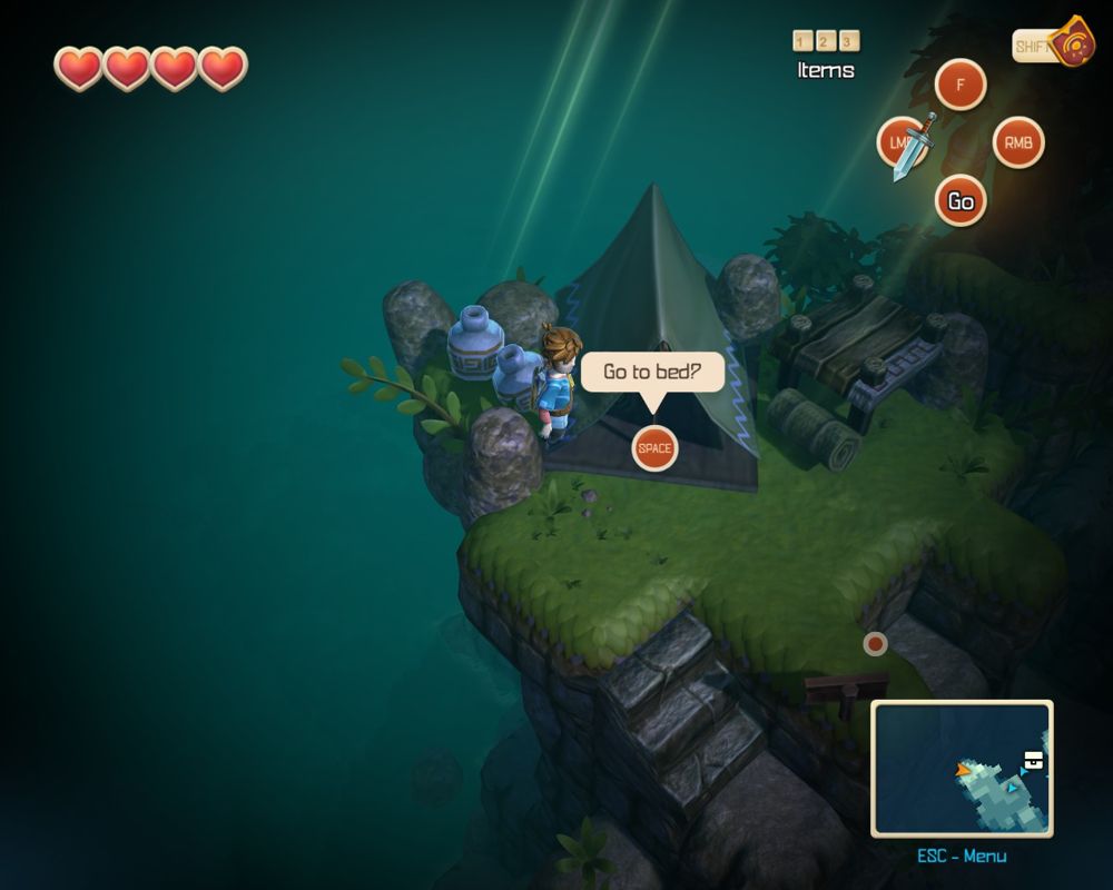 Oceanhorn: Monster of Uncharted Seas (Windows) screenshot: Going to bed at night