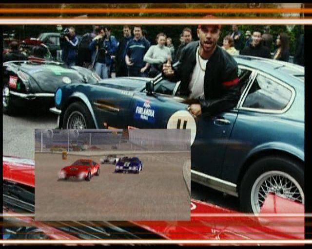 Gumball 3000 (PlayStation 2) screenshot: After the company logos and a screen saying that no-one supports illegal street racing comes a video montage that mixes real life shots together with in-game shots and arty effects