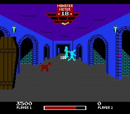 Chiller (NES) screenshot: Ghosts pass back and forth through the halls.
