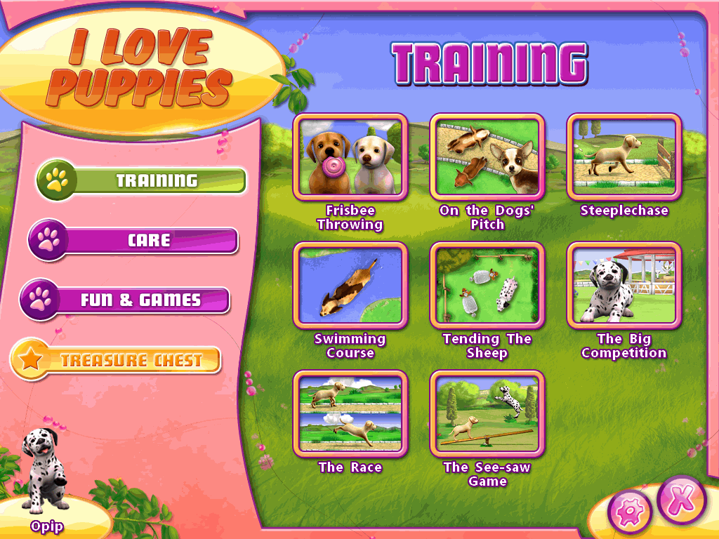 I Love Puppies! (Windows) screenshot: Training game selection.