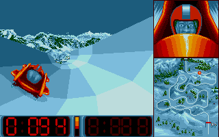 Super Ski II (DOS) screenshot: On the Bobsleigh route