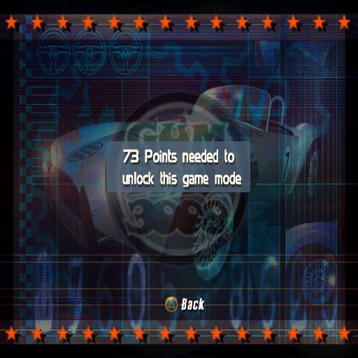 Gumball 3000 (PlayStation 2) screenshot: Gumball Squad and Gumball King game modes are locked until the player has sufficient Gumball points