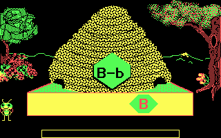 Bouncy Bee Learns Letters (DOS) screenshot: Quick, press the space bar when you see a letter matching the one displayed above!