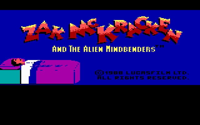 Zak McKracken and the Alien Mindbenders (DOS) screenshot: Game title, original version (Lo-res)