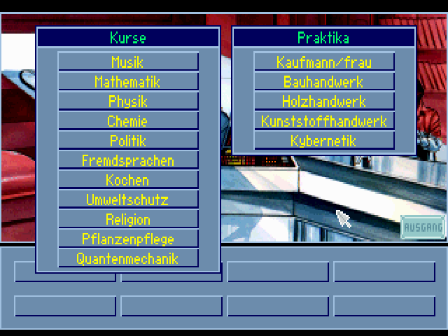 Skyworker (DOS) screenshot: In the training center you can improver some of your skills.