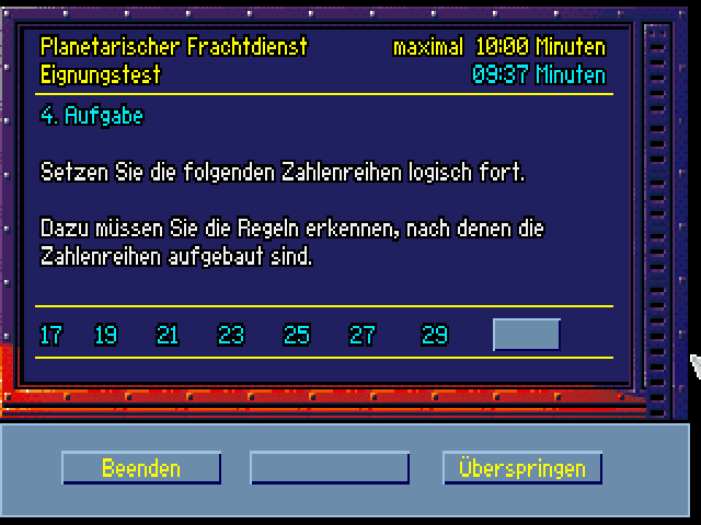 Skyworker (DOS) screenshot: What's the next number?