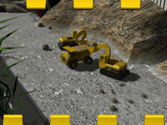 MatchBox Caterpillar Big Dirt Movers (Windows) screenshot: Opening cutscene showing the "Quarry Zone"