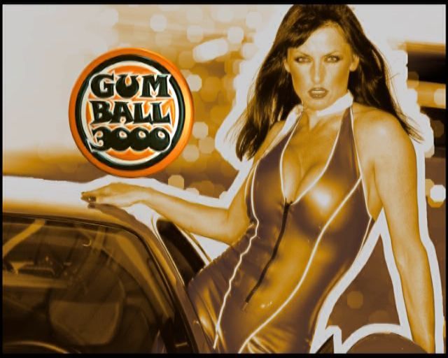 Gumball 3000 (PlayStation 2) screenshot: The cover art is shown again at the end of the video montage, the model is Vanessa Upton