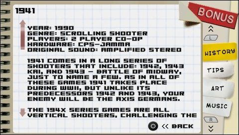 Capcom Classics Collection: Remixed (PSP) screenshot: Game history