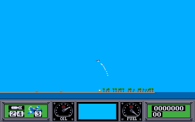 Wings of Fury (Amiga) screenshot: Dropping bombs on Japanese installments