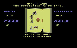 The Seven Cities of Gold (Commodore 64) screenshot: Encountering the native tribes