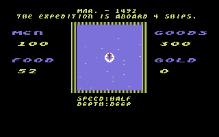 The Seven Cities of Gold (Commodore 64) screenshot: Sailing the open seas