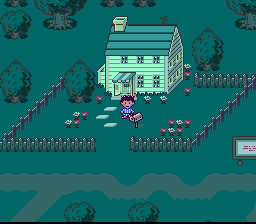 EarthBound (SNES) screenshot: Outside of the house, at night