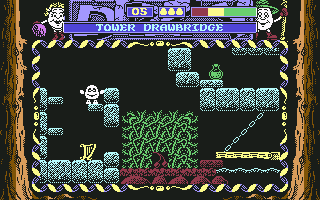 Dizzy: Prince of the Yolkfolk (Commodore 64) screenshot: Tower drawbridge.
