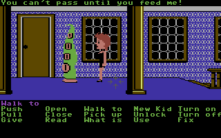 Maniac Mansion (Commodore 64) screenshot: Hello, green tentacle!