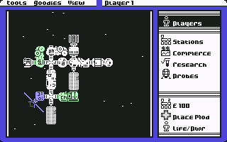 Earth Orbit Stations (Commodore 64) screenshot: Your space station in action.