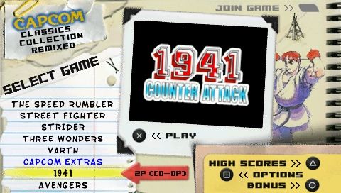 Capcom Classics Collection: Remixed (PSP) screenshot: Game selection screen
